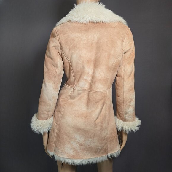 Y2K Penny Lane Faux Suede Faux Fur Boho Coat Jacket Size S Beige - Picture 9 of 15